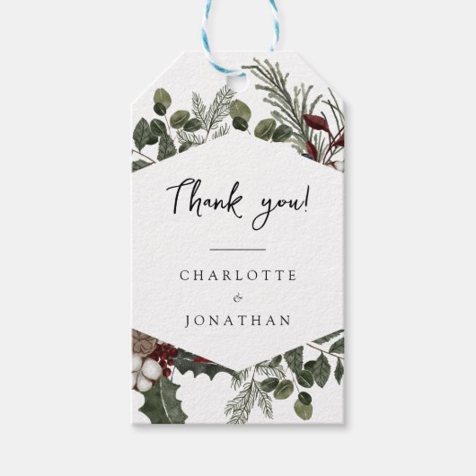 Elegante Wintergroene Trouw Bedankt Tags Cadeaulabel (Voorkant)