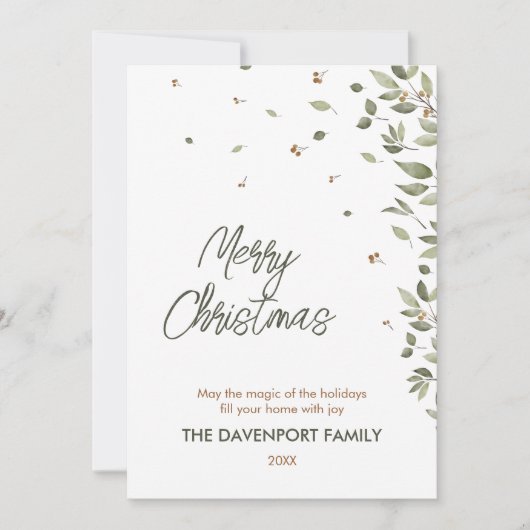 Elegante wintergroenfotografie feestdagenkaart (Voorkant)