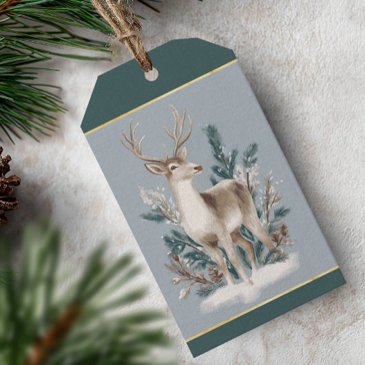 Elegante Winterherten Kerstmis Cadeaulabel