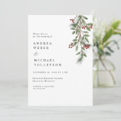 Elegante winterhuwelijk burgundy groen kaart (Staand voorkant)