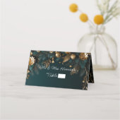 Elegante winterhuwelijk jager groen goud plaatskaartje (Voorkant)