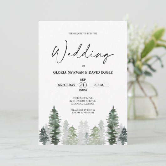 Elegante winterhuwelijksuitnodiging voor in de ber kaart (Staand voorkant)