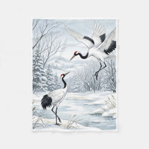 Elegante Winterkraanvogels In Bevroren Bos Vlies B Fleece Deken
