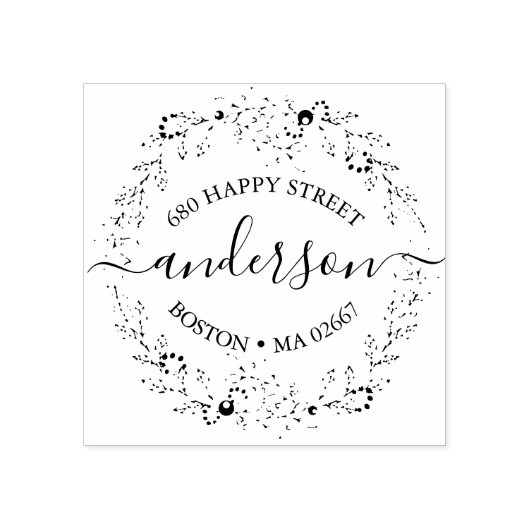 Elegante Winterkrans Adres Rubberstempel (Afrduk)