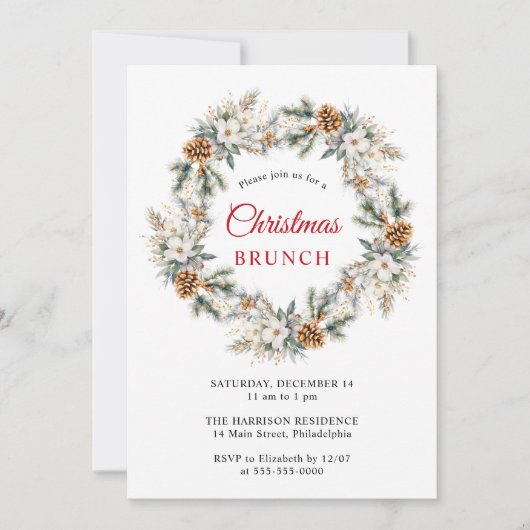 Elegante Winterkrans Waterverf Kerstbrunch Kaart (Voorkant)