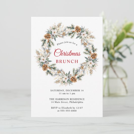 Elegante Winterkrans Waterverf Kerstbrunch Kaart (Staand voorkant)