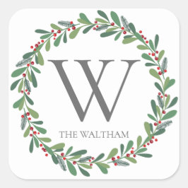 Elegante winterlente monogram kerstvakantie vierkante sticker