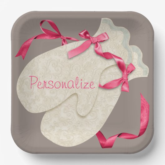 elegante wintermittens lintlint papieren bordje (Voorkant)