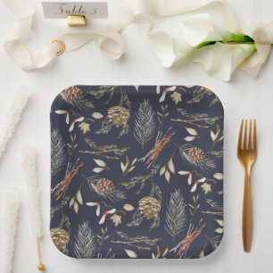 Elegante winterpapier Borden met pinecones Papieren Bordje