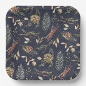 Elegante winterpapier Borden met pinecones Papieren Bordje (Voorkant)