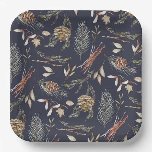 Elegante winterpapier Borden met pinecones Papieren Bordje (Voorkant)