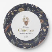 Elegante winterpapier Borden met pinecones Papieren Bordje (Voorkant)