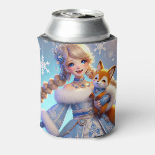Elegante Winterprinses met een Cute Vos Blikjeskoeler