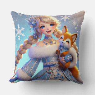 Elegante Winterprinses met een Cute Vos Kussen