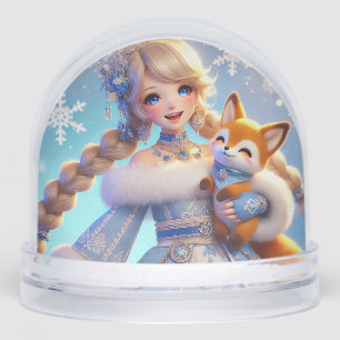 Elegante Winterprinses met een Cute Vos Sneeuwbol