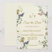 Elegante Winterse Botanische Witte Bloemige Save t (Voorkant / Achterkant)