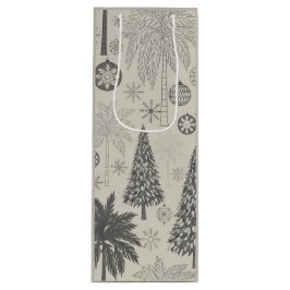 Elegante Winterse Sneeuwvlok Monochromatisch Kerst Wijn Cadeautas