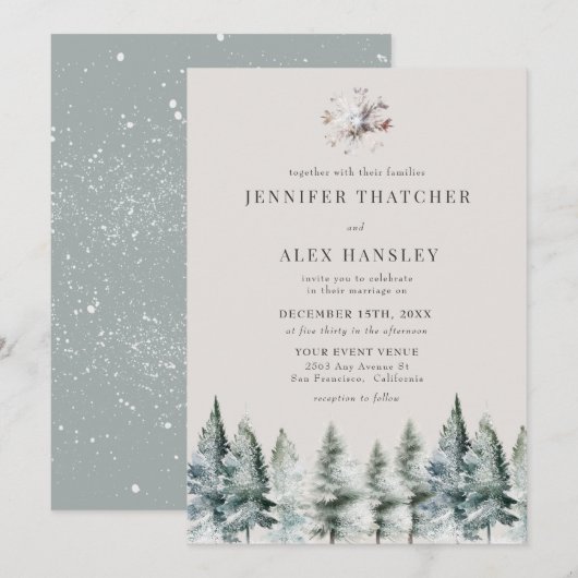 Elegante wintersneeuw | Kerst trouw uitnodiging (Voorkant / Achterkant)