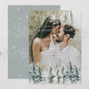 Elegante wintersneeuw Kersttrouwkaart Kaart