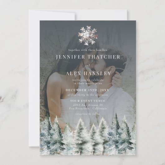 Elegante wintersneeuw | Uitnodiging voor kerstbrui (Voorkant)