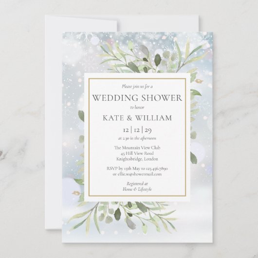 Elegante wintersneeuwvlokken groen bruiloftsfeest kaart (Voorkant)