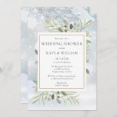 Elegante wintersneeuwvlokken groen bruiloftsfeest kaart (Voorkant / Achterkant)