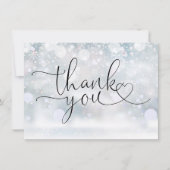 Elegante wintersneeuwvlokken hart script  bedankkaart (Voorkant)