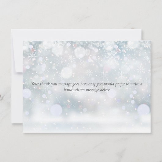 Elegante wintersneeuwvlokken script bedankkaart (Achterkant)