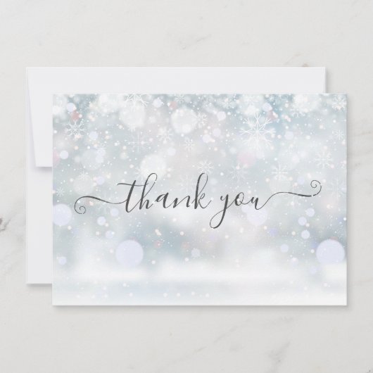 Elegante wintersneeuwvlokken script bedankkaart (Voorkant)