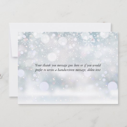 Elegante wintersvlokken hart script  bedankkaart (Achterkant)