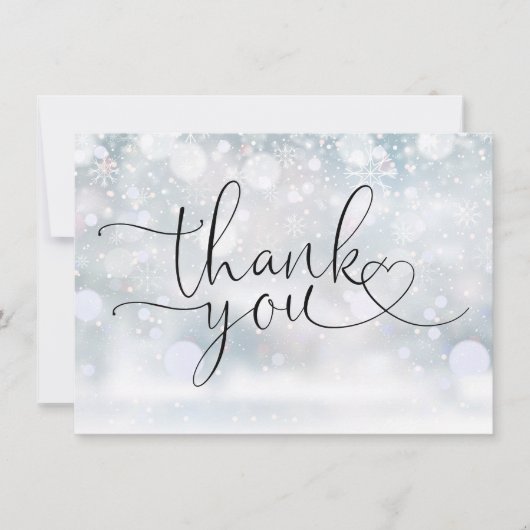 Elegante wintersvlokken hart script  bedankkaart (Voorkant)