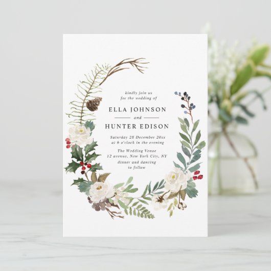 elegante winteruitnodiging voor een bruiloft kaart (Staand voorkant)