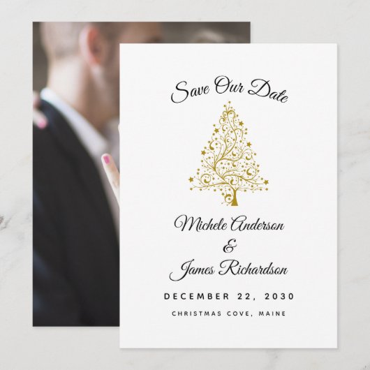 Elegante wintervakantie bruiloft save the date (Voorkant / Achterkant)