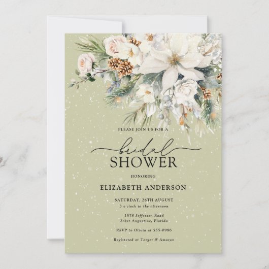 Elegante winterwitte bloemen Modern Vrijgezellenfe Kaart (Voorkant)