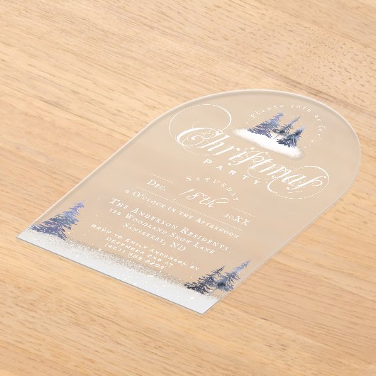 Elegante Winterwonderland Boog Kerstfeest Acryl Uitnodigingen (Laagn)