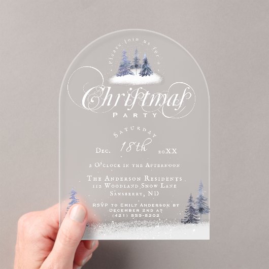 Elegante Winterwonderland Boog Kerstfeest Acryl Uitnodigingen (Insitu (Draagbaar))