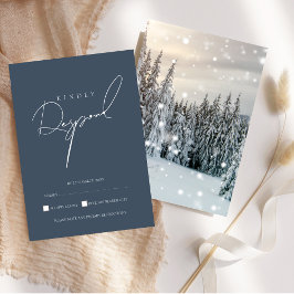 Elegante Winterwonderland Sneeuwrijk Bos Huwelijk RSVP Kaartje