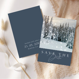 Elegante Winterwonderland Sneeuwrijke Bosbruiloft Save The Date