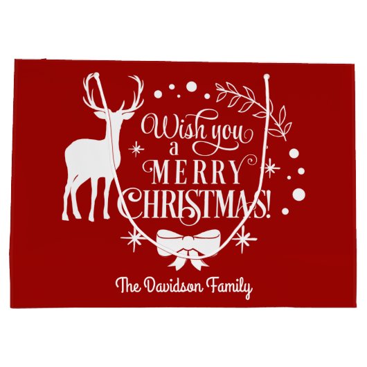 Elegante 'Wish You A MERRY CHRISTMAS' Monogram Groot Cadeauzakje (Achterkant)
