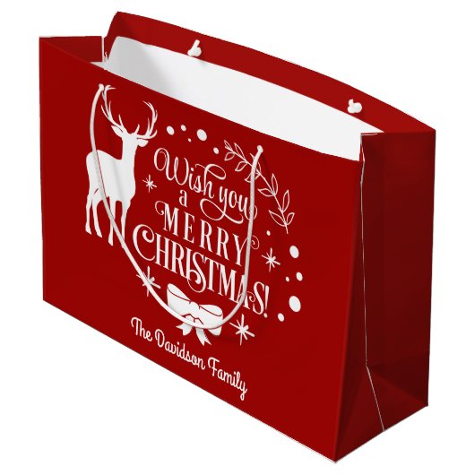 Elegante 'Wish You A MERRY CHRISTMAS' Monogram Groot Cadeauzakje (Achterkant Gekanteld)