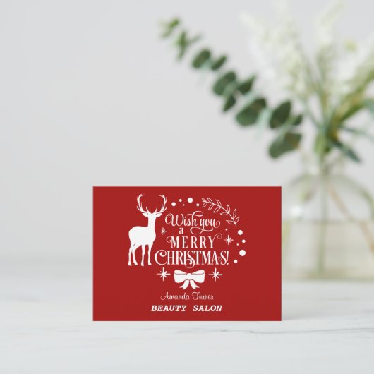 Elegante 'Wish You A MERRY CHRISTMAS' Monogram Visitekaartje (Staand voorkant)