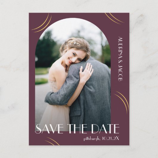 Elegante Wisps Plum Photo Wedding Sla de datum op Briefkaart (Voorkant)