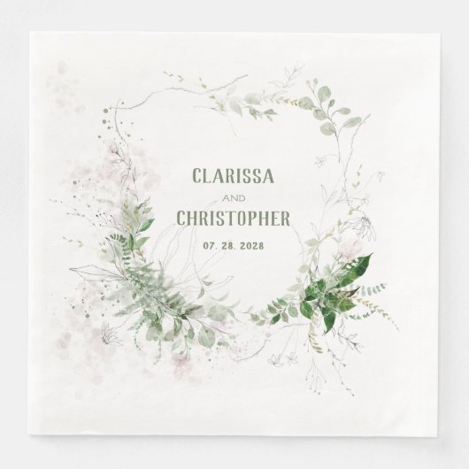 Elegante Wispy Blush & Greenery Wreath Servet (Voorkant)