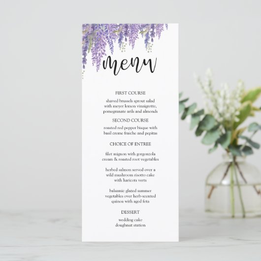 Elegante Wisteria boom bruiloft Menu (Staand voorkant)