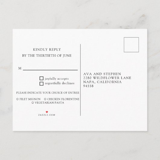 Elegante Wisteria boom minimale bruiloft RSVP Uitnodiging Briefkaart (Achterkant)