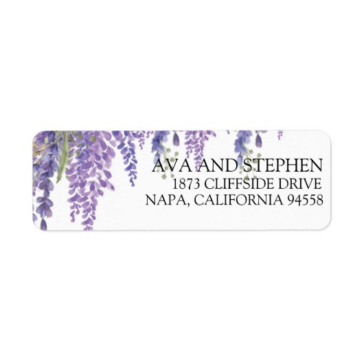 Elegante Wisteria boom Paarse bloemen Etiket (Voorkant)