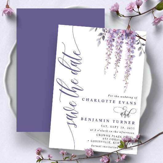 Elegante Wisteria Branch Floral Save the Date Kaar Kaart