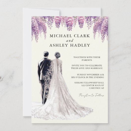 Elegante Wisteria bruidegom bruiloft Kaart (Voorkant)