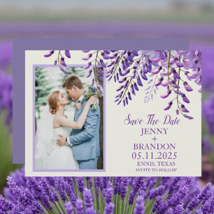Elegante Wisteria Lavendel Paarse Bloemen Foto Save The Date