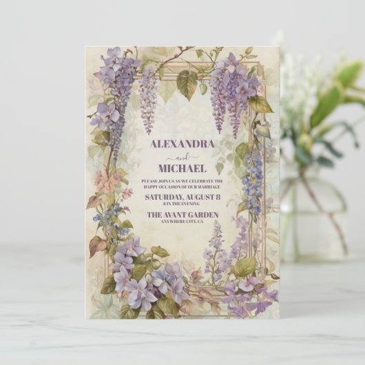 Elegante Wisteria Waterverf Bloemenbruiloft Kaart (Staand voorkant)